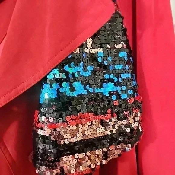 Customized By Statement Boutique Denim and sequin trench coat. Size 8 - Picture 8 of 12